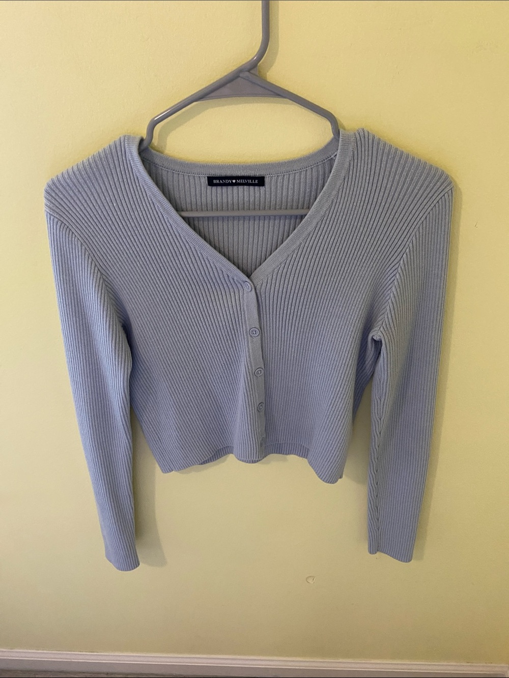 Brandy Melville Light Blue Ribbed V-Neck Button Cardigan